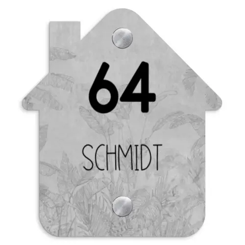 Grijs botanisch patroon - Modern Naambord Huisje klein -3d