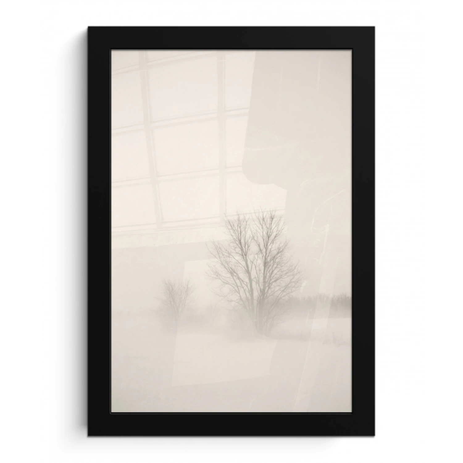 Boom - Mist - Sneeuw - Winter - Minimalistisch fotolijst zwart zonder passe partout klein -3d