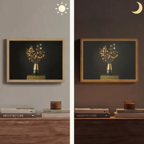 Goudbruine - Bladeren - Vaas - Herfstachtig Light Box met batterij (Wandlamp) middel -sfeer3