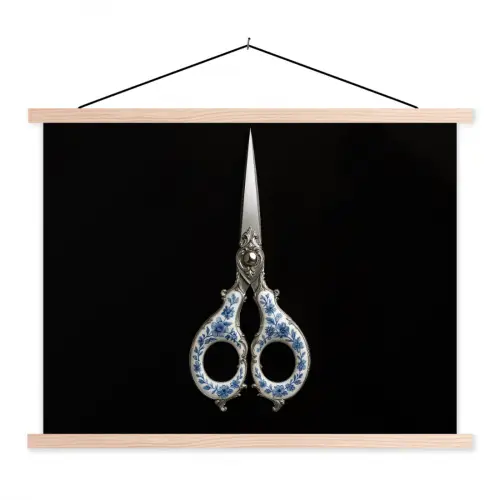 Schaar - Delfts blauw - Zwart textielposter latten blank klein -3d