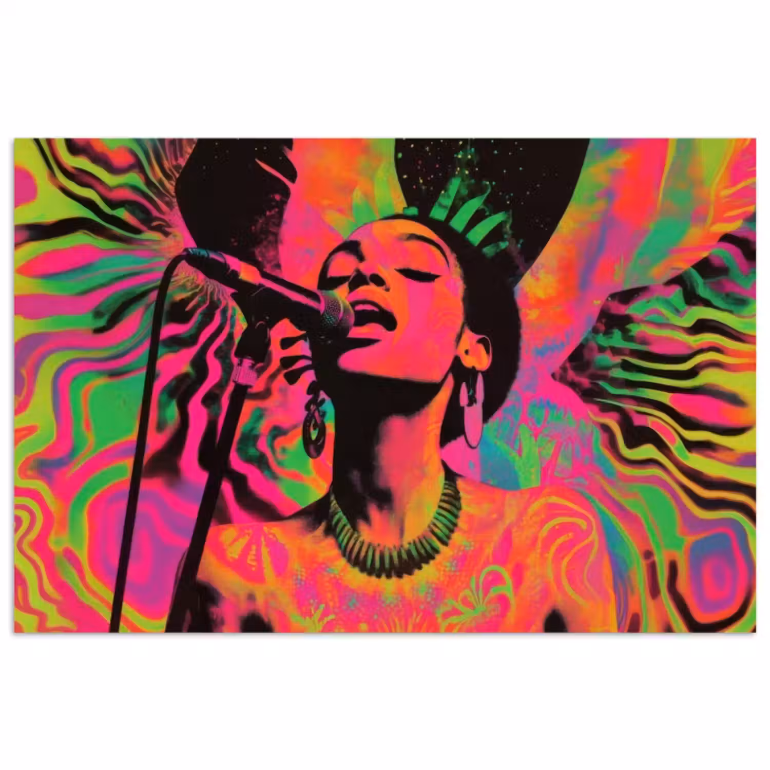 Poster – Vrouw - Microfoon - Neon