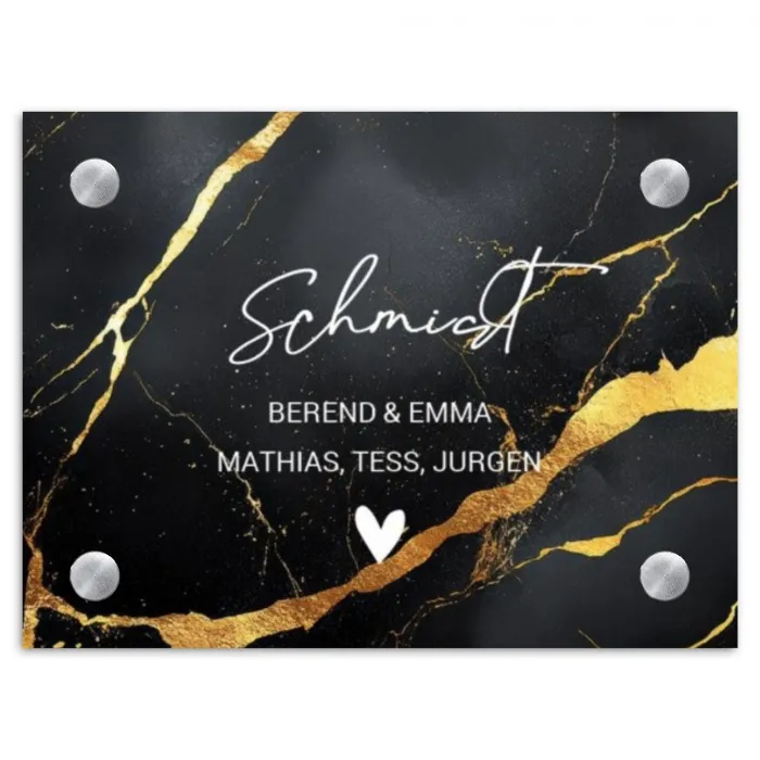 Goud zwart marmer - Sierlijk Naambord Rechthoek middel -3d