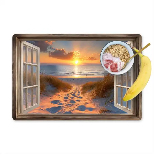 Doorkijk - Strand - Duinen - Zonsondergang Placemat vinyl groot -zzzproduct_Kitchenyeah-website