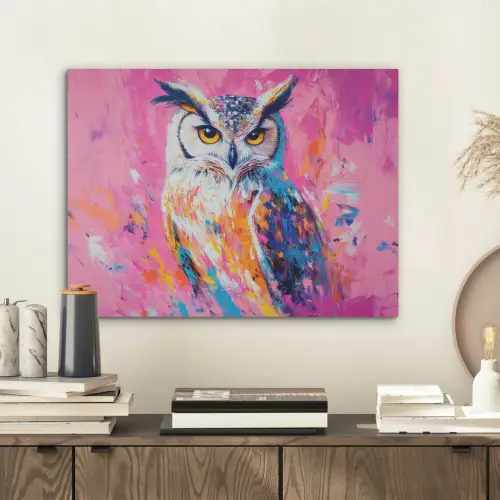 Uil - Roze - Blauw - Verf - Abstract PET vilt klein -sfeer1