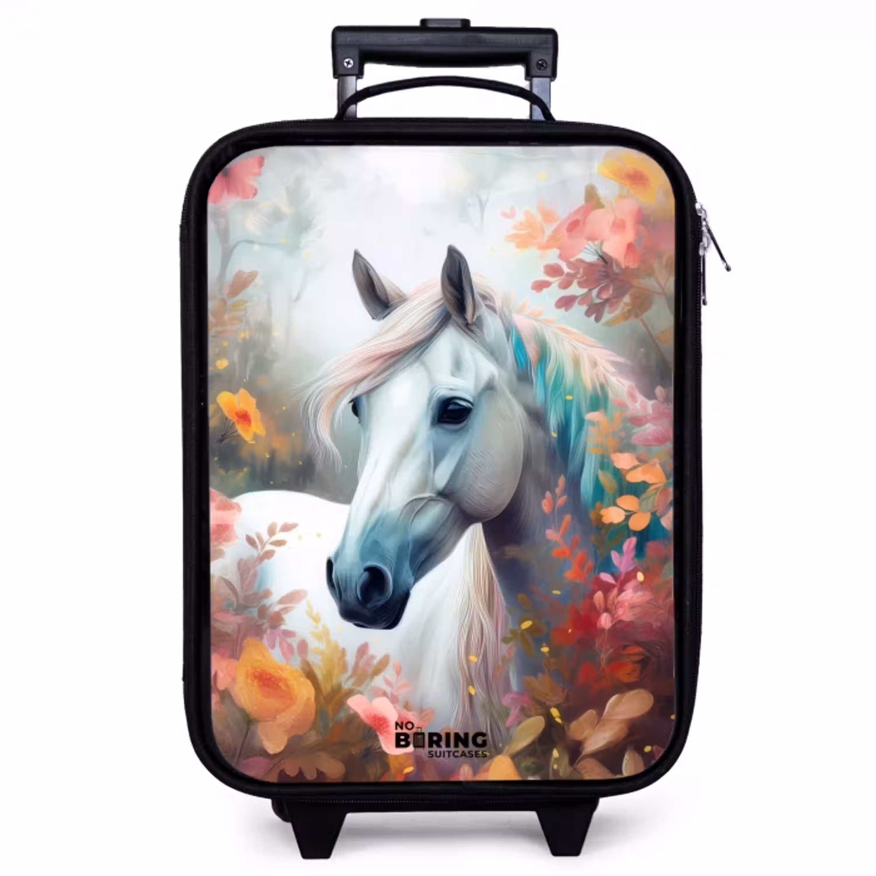 Wit paard omringd door bloemen Kinderkoffer - Zwart klein -zzz_website3d