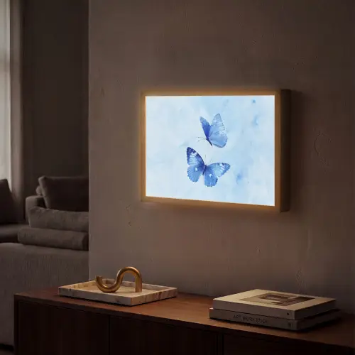 Vlinders - Sierlijk - Blauw Light Box met batterij (Wandlamp) middel -sfeer1