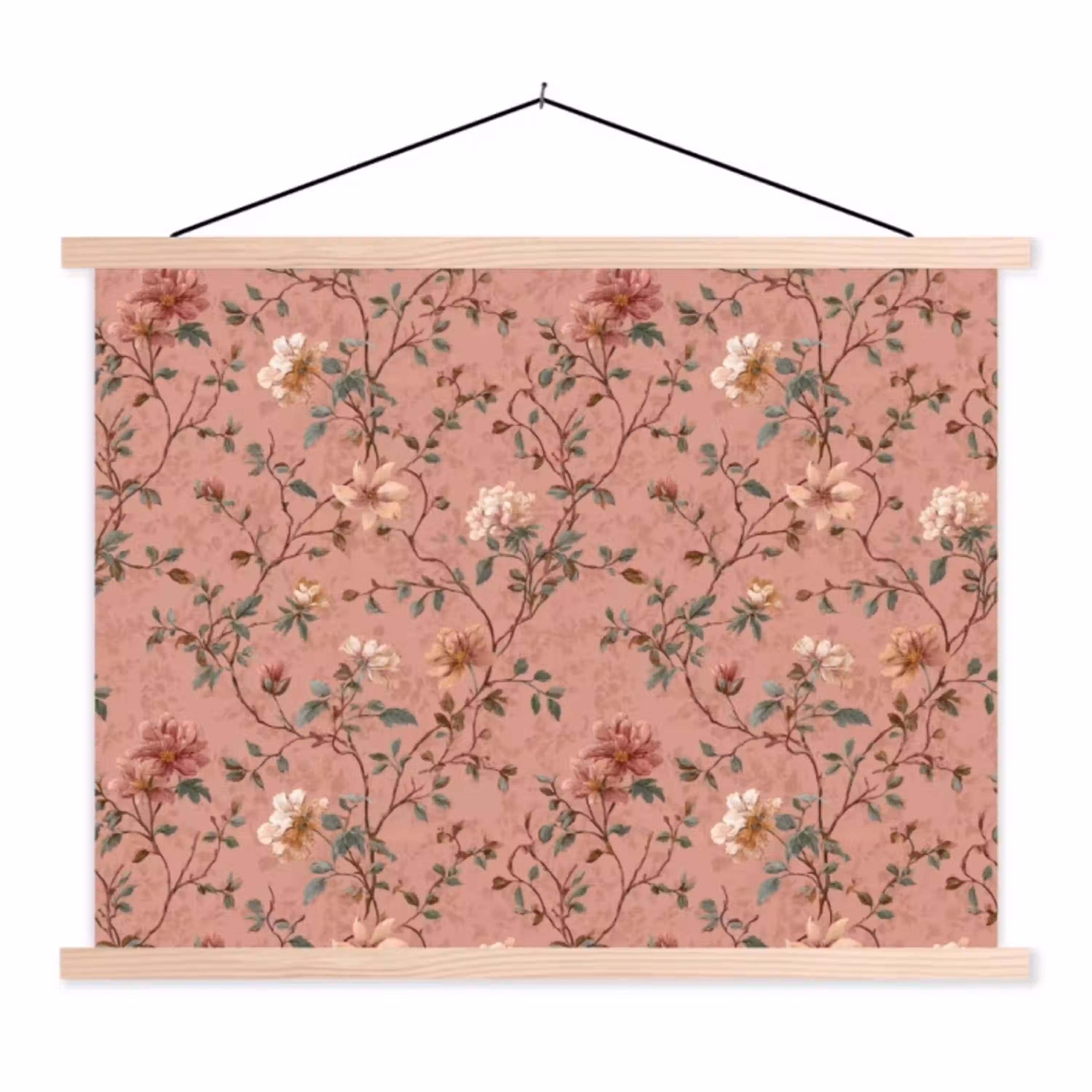 Botanisch - Bloemen - Roze textielposter latten blank klein 122 -3d