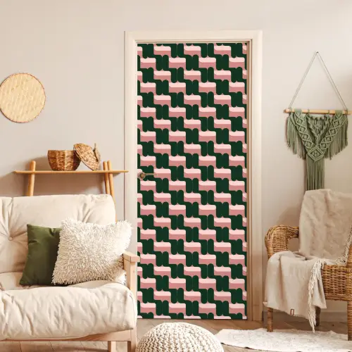 Vlechtpatroon - Groen - Roze - Geometrisch deurposter klein 289 -sfeer2