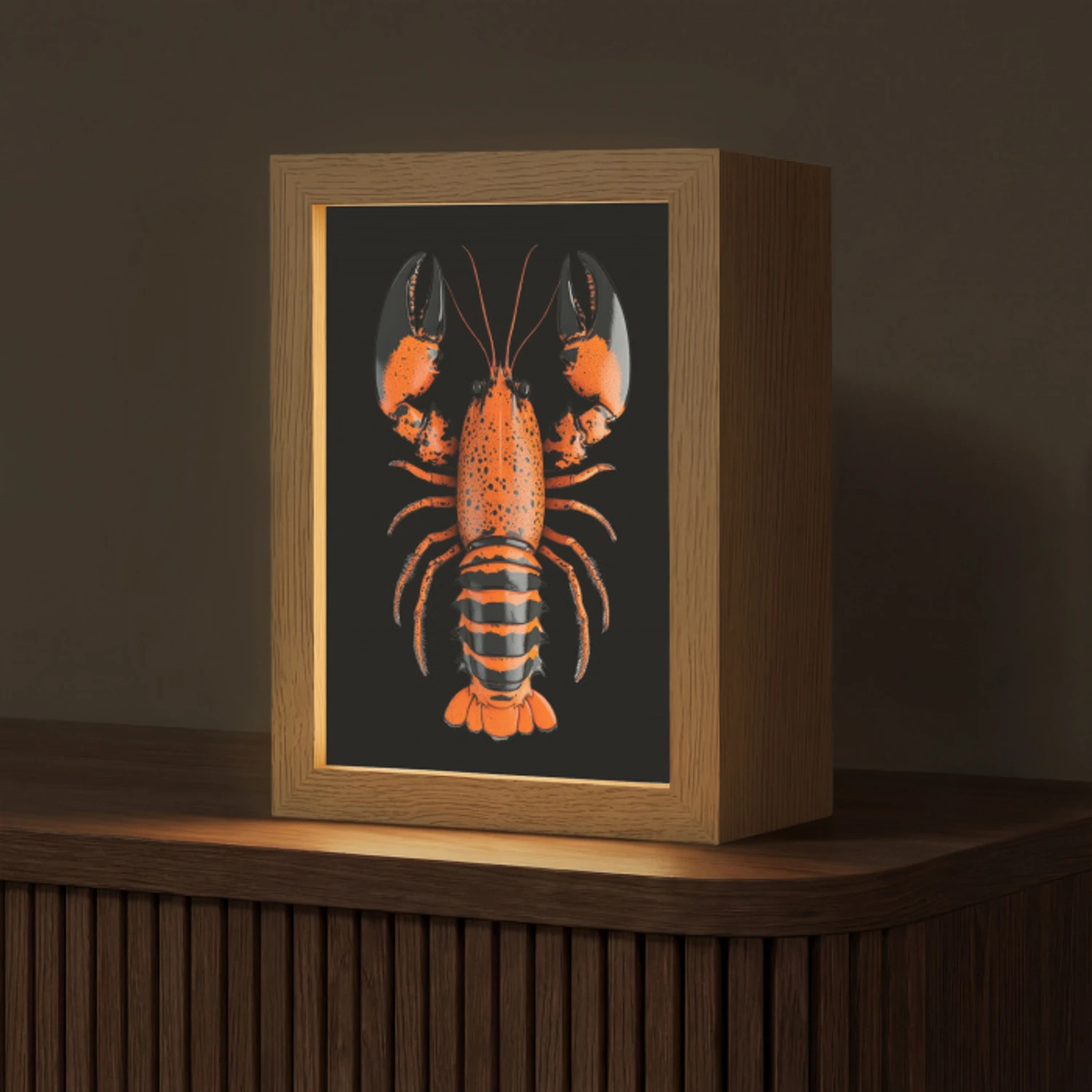 Kreeft - Oranje - Zwart - Modern Light Box met kabel (Tafellamp) klein -z3d_website