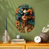 Vrouw - Bloemen - Oranje - Blauw - Modern Wandcirkel Ovaal Forex klein -sfeer2