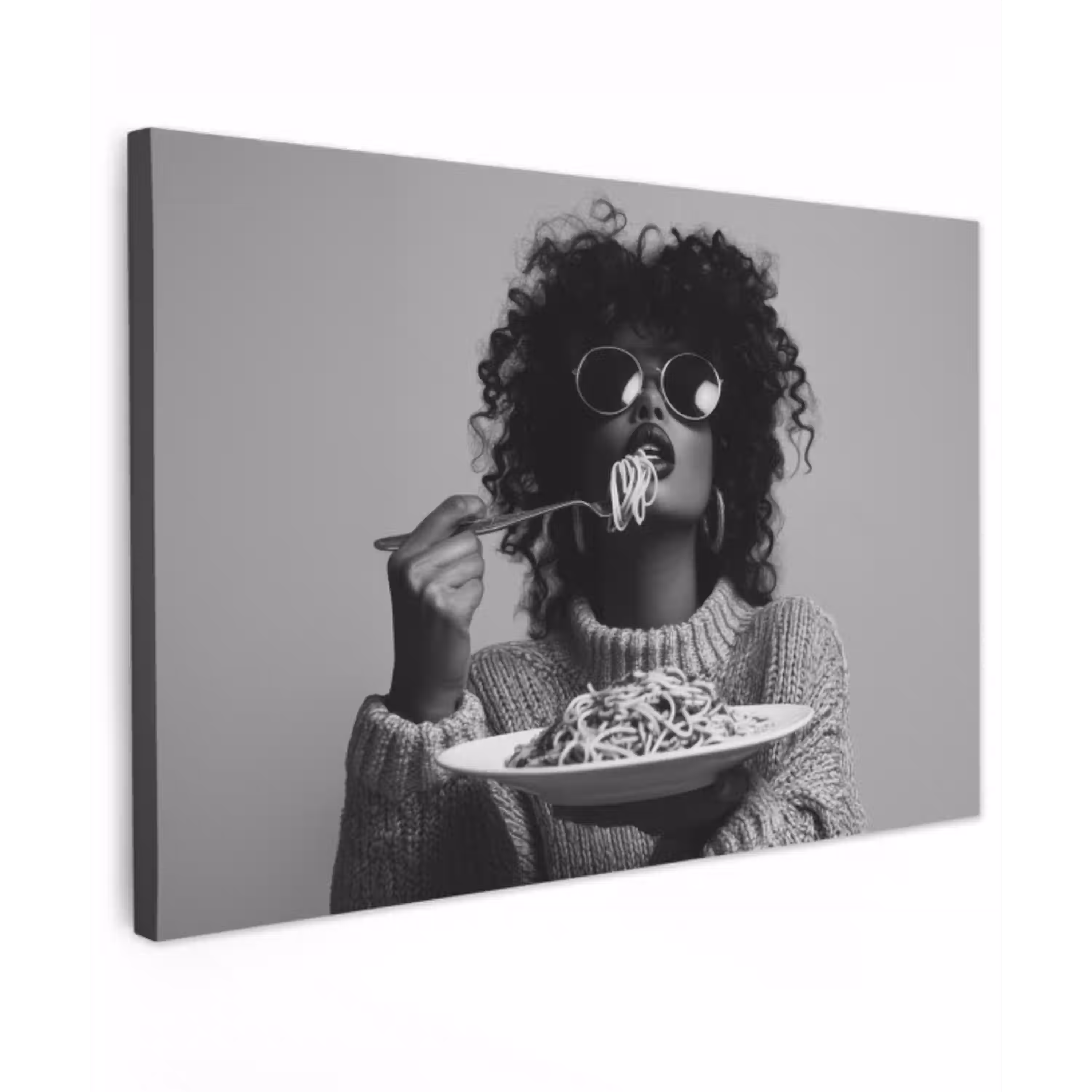 Vrouw - Pasta - Zwart - Wit canvas 2cm klein -z3d