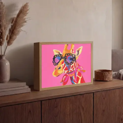 Giraf - Roze - Bril - Sjaal Light Box met batterij (Wandlamp) middel -sfeer2
