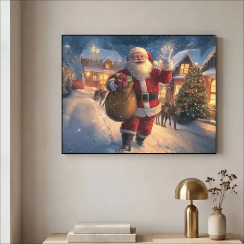 Kerstman - Dorp - Hert - Donker Textielframe zwart klein -sfeer2