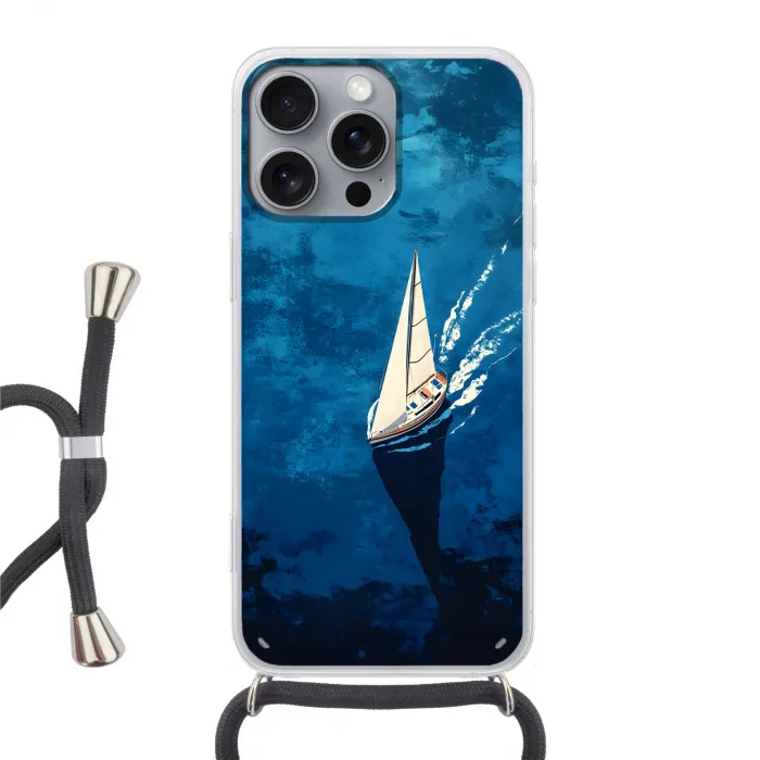 Zeilboot - Water - Abstract - Schaduw Hoesje iPhone 16 Pro Max met koord klein -3d