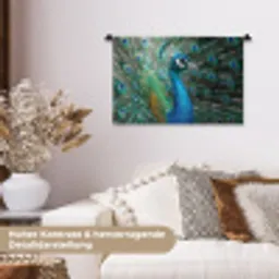 Pauw - Veren - Blauw Wandkleed katoen klein -tsfeer1_DE