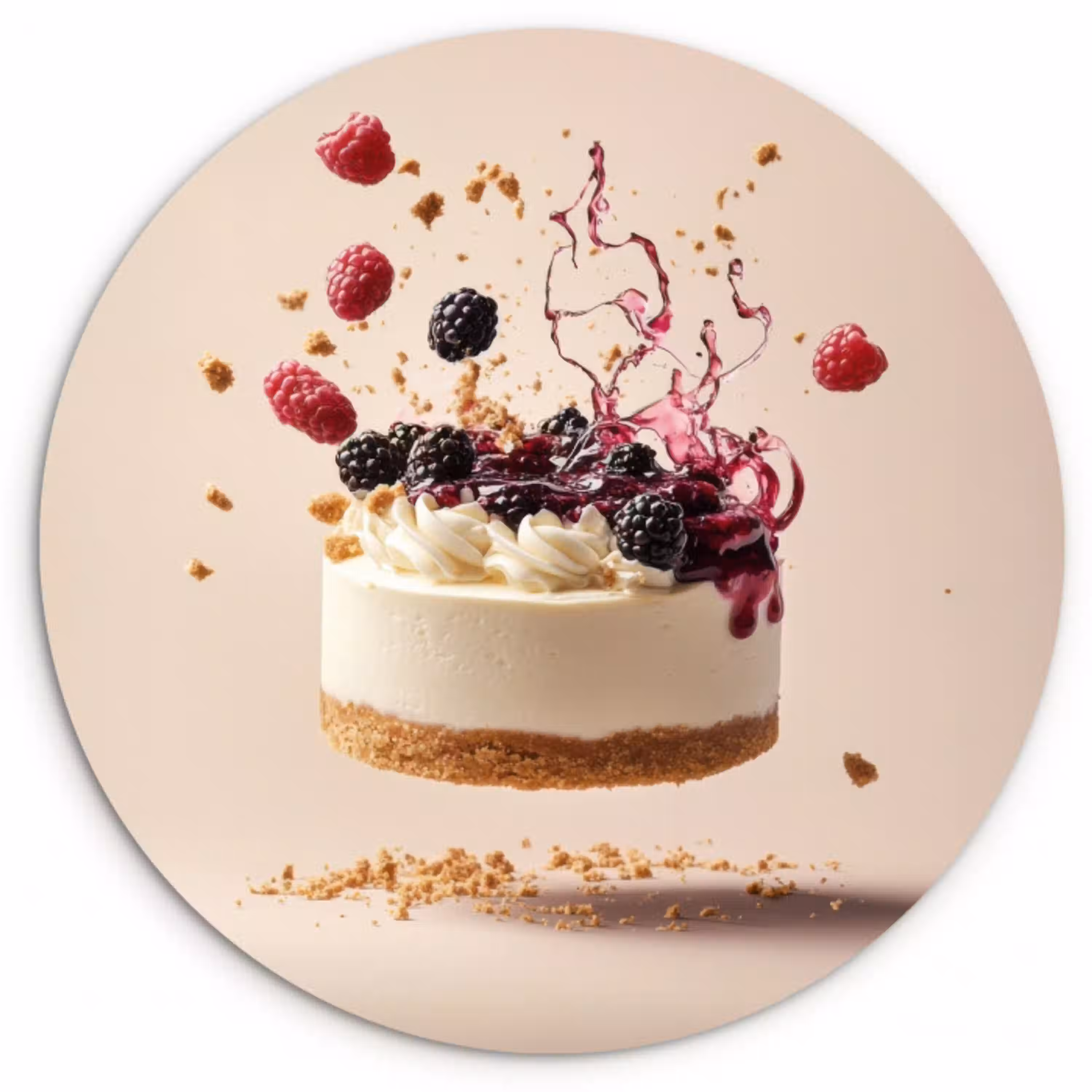 Cheesecake - Eten - Roze - Taart Wandcirkel plexiglas klein -3d