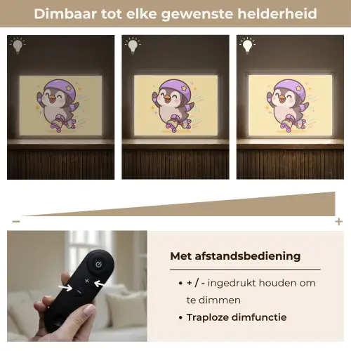 Pinguïn - Rolschaatsen - Geel - Energiek Light Box met batterij (Wandlamp kind) middel -USP_dimbaarNL