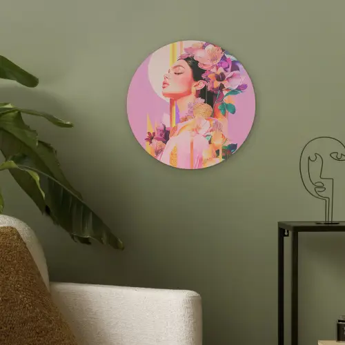 Vrouw - Bloemen - Paars - Abstract Akoestische PET Vilt - Rond klein -sfeer2