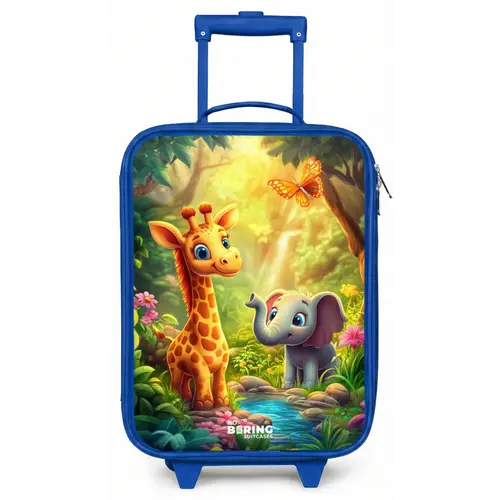 Giraf en olifant bij beekje in de Jungle Kinderkoffer - Blauw klein -zz3dotto