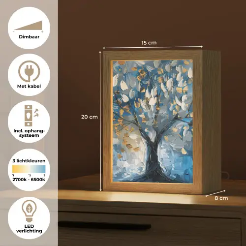 Boom - Blauw - Goud - Abstract Light Box met kabel (Tafellamp) klein -USP_NL