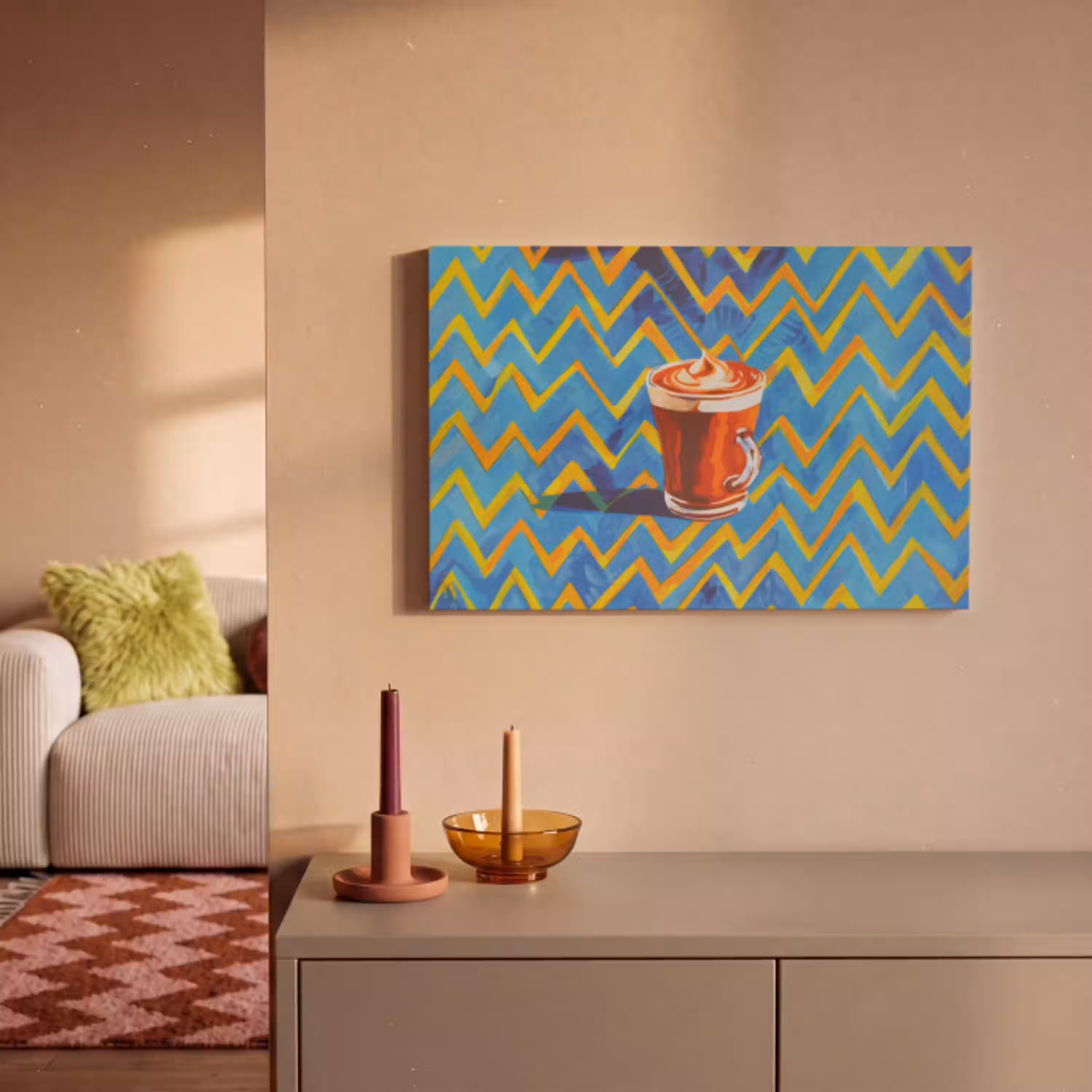 Mok - Koffie - Zigzag - Slagroom canvas 2cm klein -sfeer1