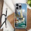 Zeilschip - Zee - Rotsen - Wolken Hoesje iPhone 16 Pro Max met koord klein -sfeer4