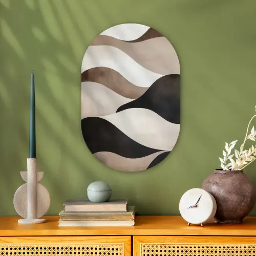 Golven - Abstract - Beige Wandcirkel Ovaal Forex klein -sfeer2