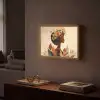 Vrouw - Krullen - Bloemen - Beige Light Box met batterij (Wandlamp) middel -sfeer1