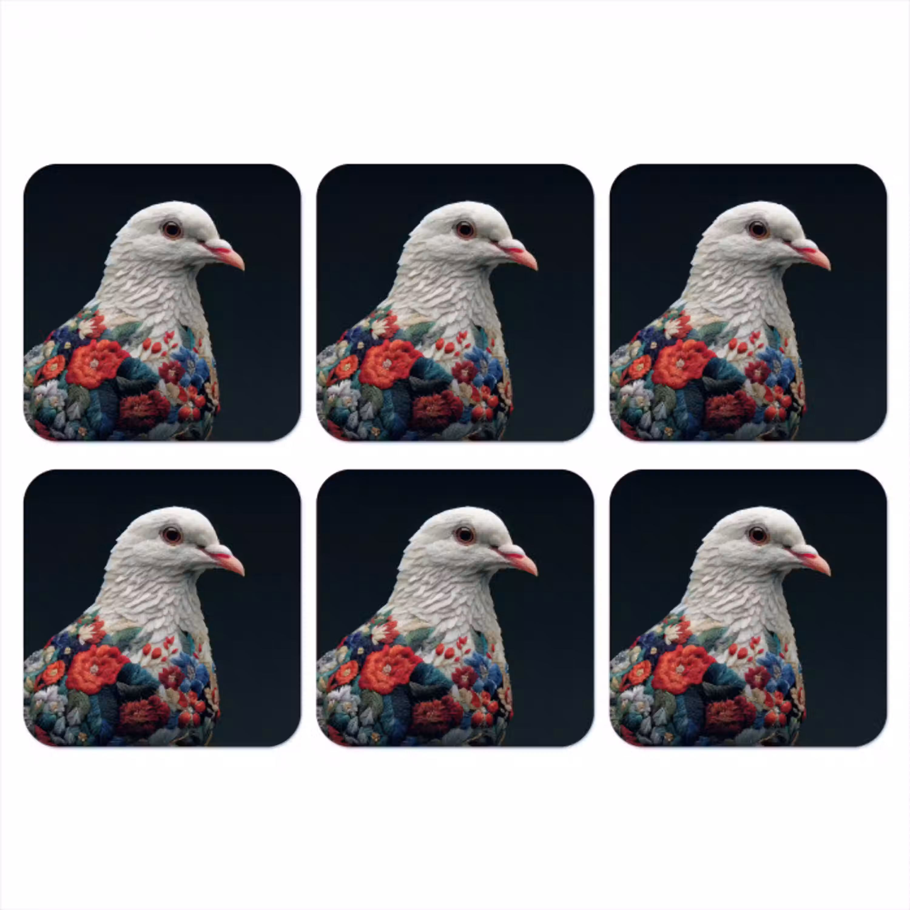 Duif - Bloemen - Wit - Zwart onderzetter kurk middel -3d