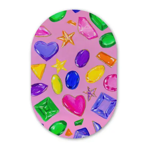 Edelstenen - Vormen - Hartje - Kleurrijk Wandcirkel Ovaal Glas middel -3d