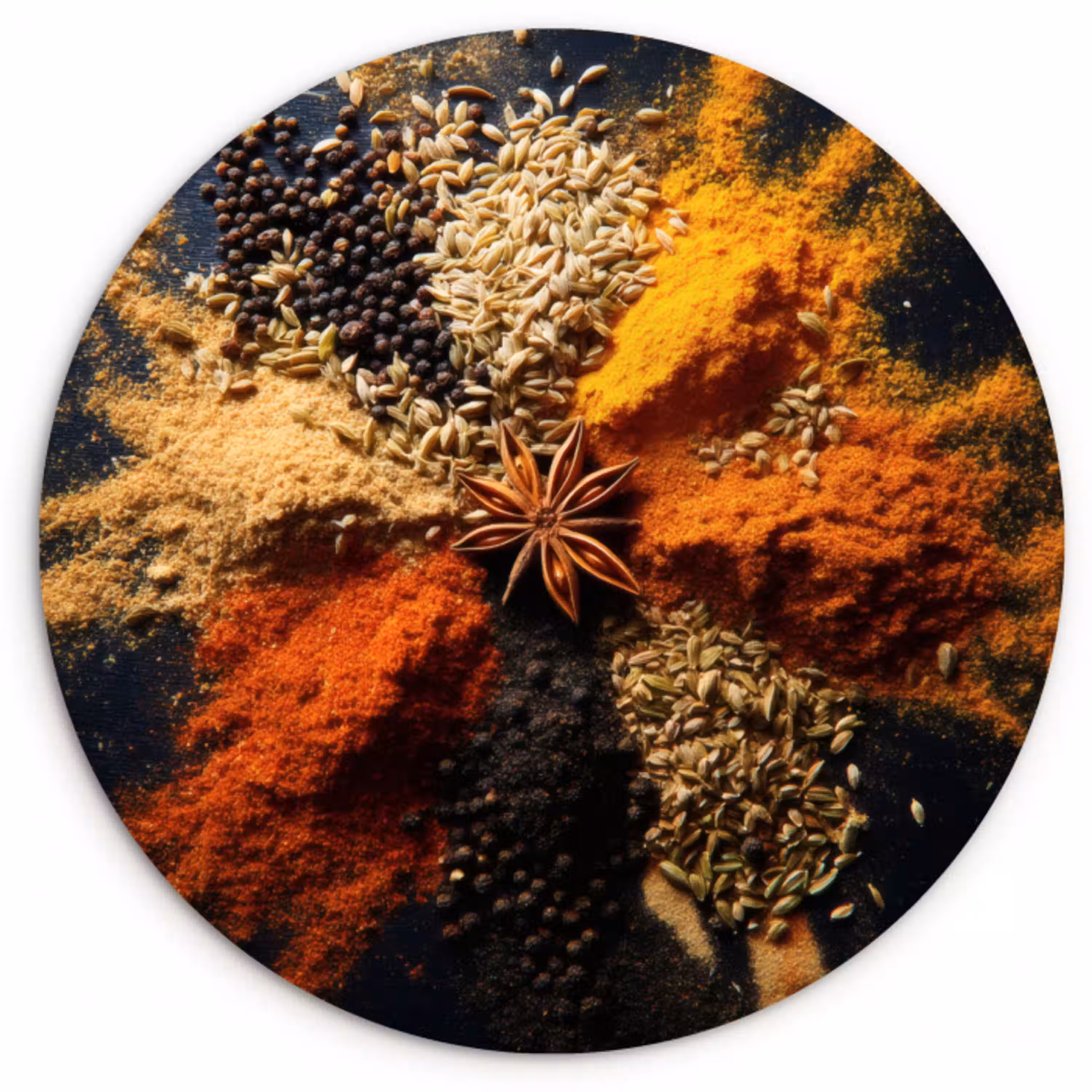 Specerijen - Explosie - Oranje Wandcirkel kunststof plaat 5mm dik klein -3d