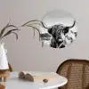 Koe - Schotse hooglander - Zwart - Wit - Dier - Natuur - Wild Wandcirkel behangsticker klein -sfeer3