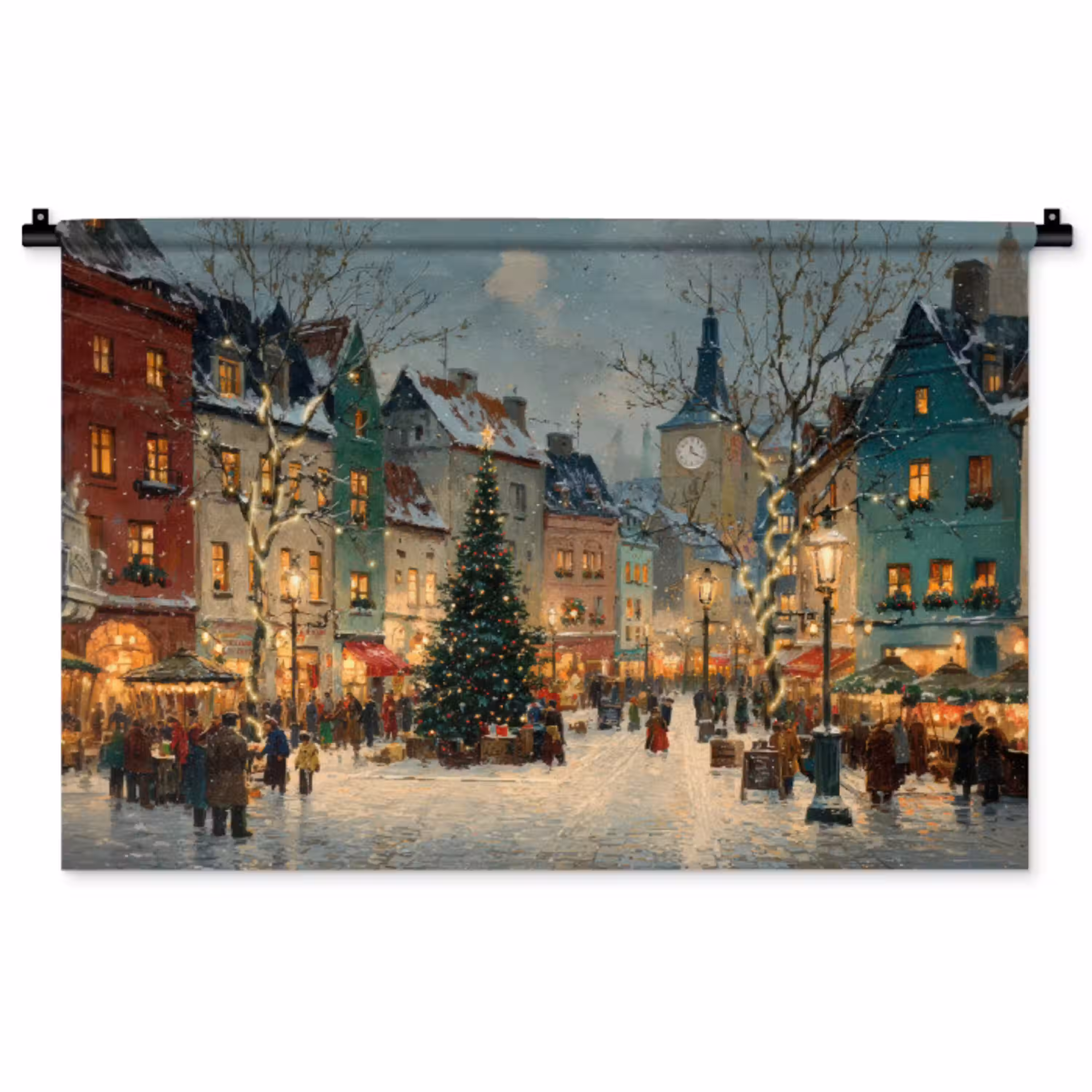 Kerstsfeer - Stadsplein - Kleurrijk Wandkleed katoen middel -zz3d