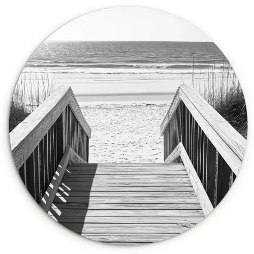 Loopbrug - Hout - Strand - Zee Wandcirkel kunststof plaat 5mm dik klein -3d