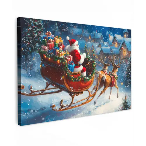 Kerstman - Rendier - Kerst - Sneeuw Tuinposter op houten frame 2 cm dik klein -3d