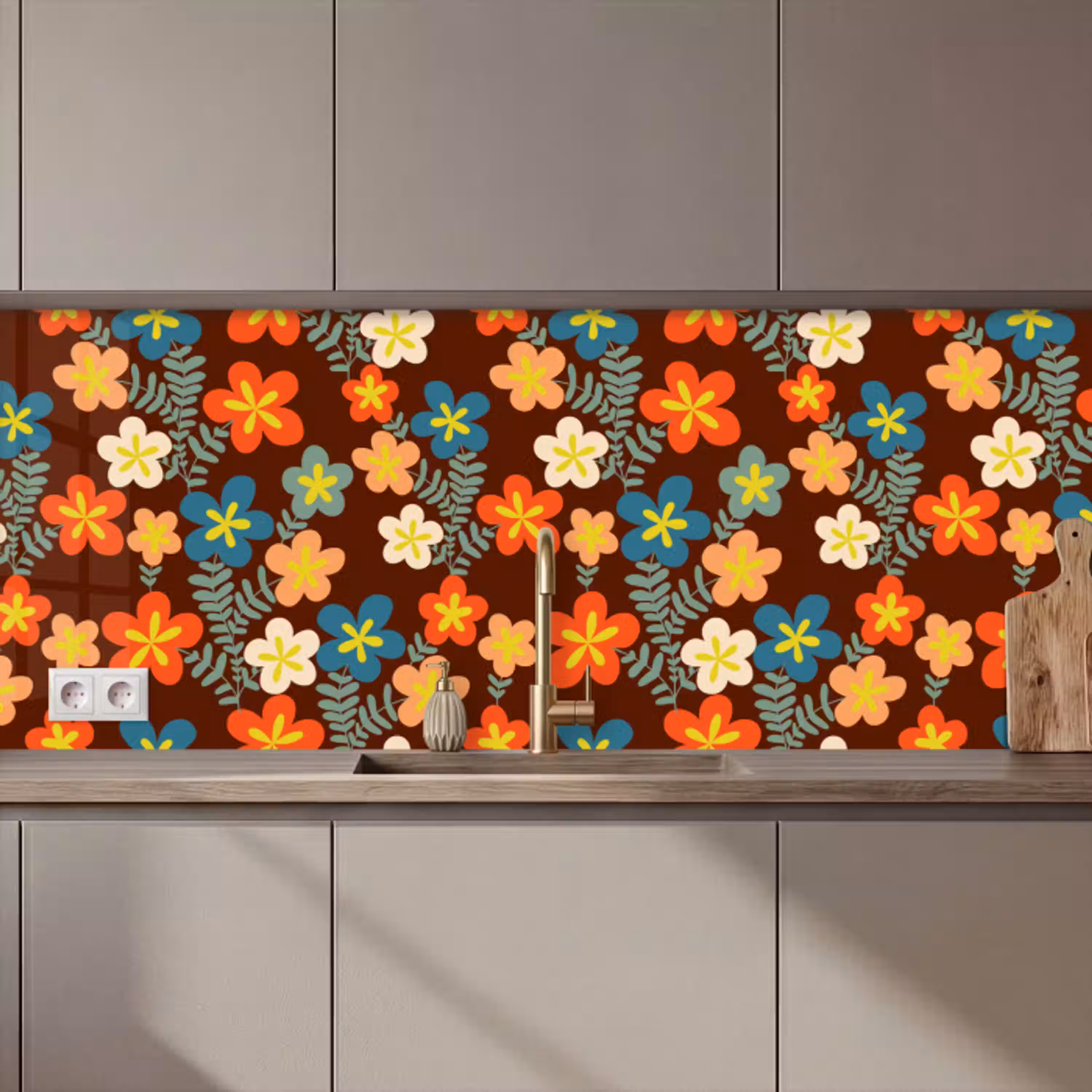 Retro - Patronen - Bloemen - Jaren 70 keuken achterwand 2 middel 871 zz_3dshopping