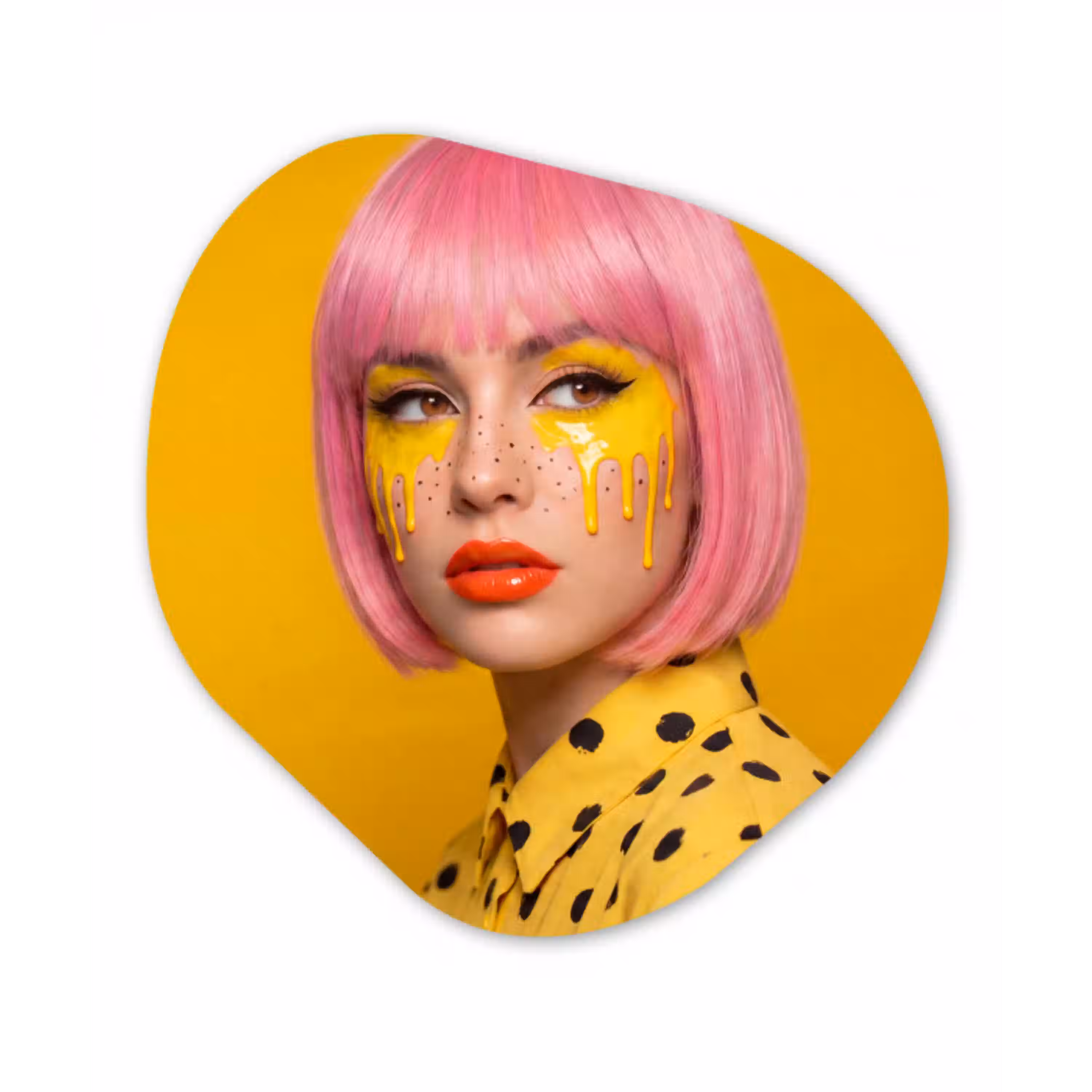 Vrouw - Portret - Abstract - Kleurrijk - Geel Wandcirkel Organisch Forex 3mm klein -3d