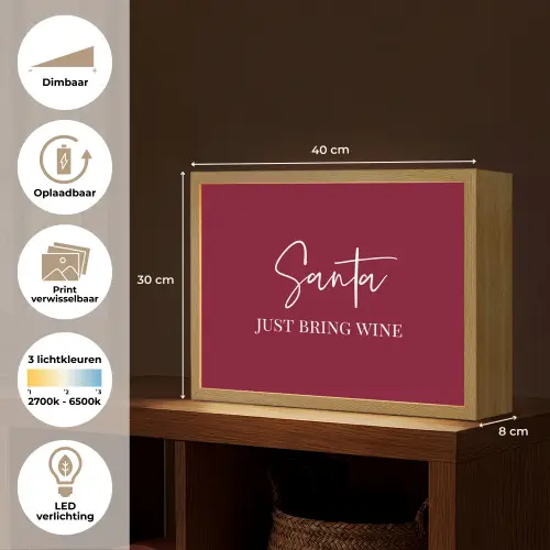 Santa - Wine - Rood - Kerst - Kerstman Light Box met batterij (Wandlamp) middel -USP_websiteoverzichtNL