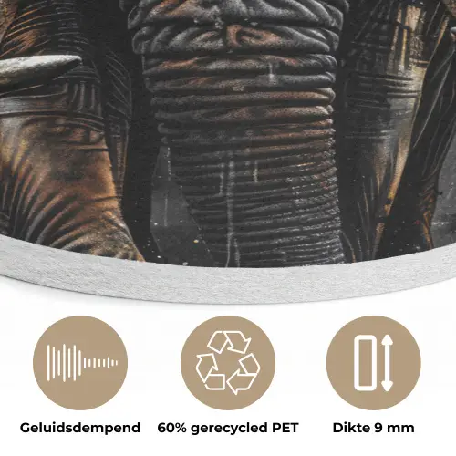 Olifant - Watercolor - Wilde dieren - Luxe Akoestische PET Vilt - Rond klein -closeup_NL