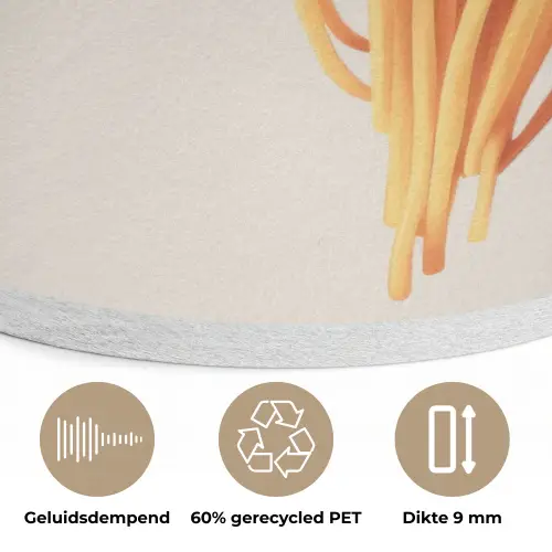 Spaghetti - tomatensaus - Parmezaanse kaas Akoestische PET Vilt - Rond klein -closeup_NL