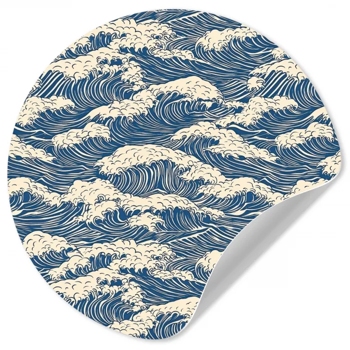 Golven - Klassiek - Blauw Wandcirkel behangsticker klein 186 -3d