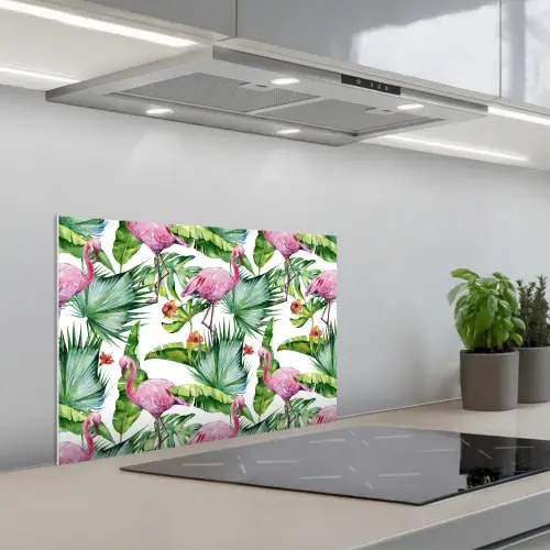 Bladeren - Flamingo - Bloemen - Jungle keuken achterwand spatscherm klein -3d_schuin