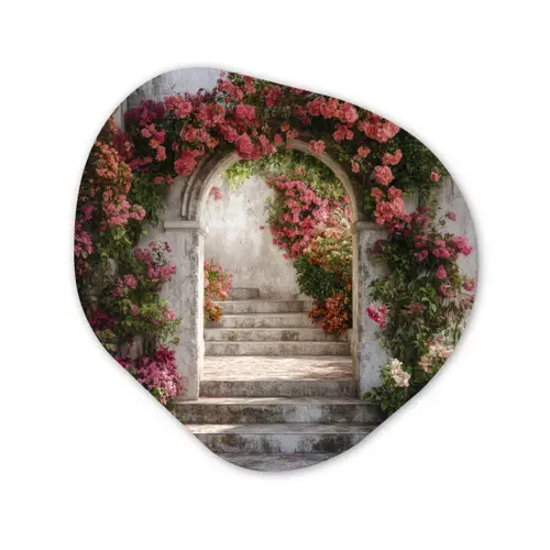 Doorkijk - Rozen - Vintage - Poort Wandcirkel Organisch Plexiglas middel -3d