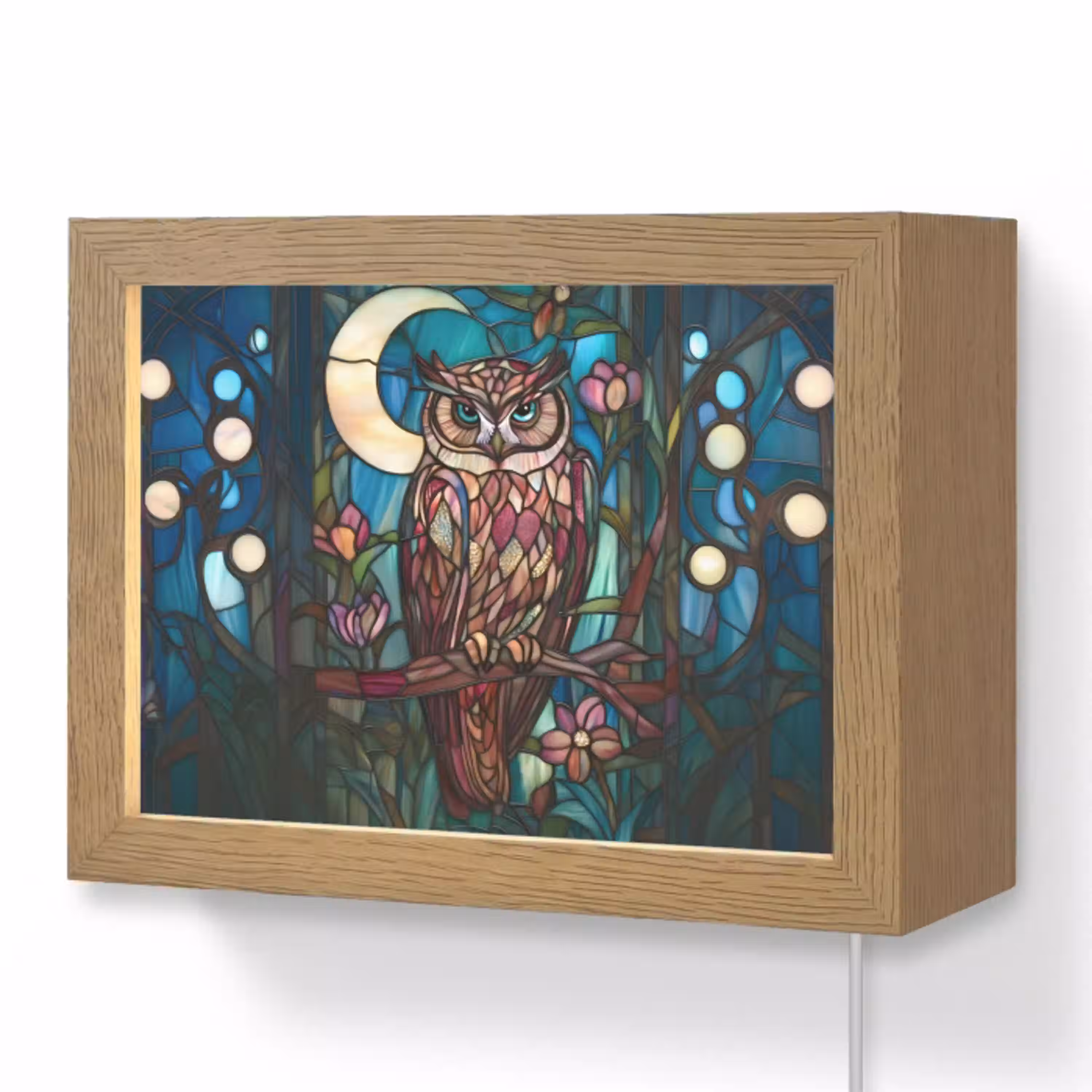 Uil - Mozaïek - Maan - Nacht Light Box met kabel (Wandlamp) klein -3d