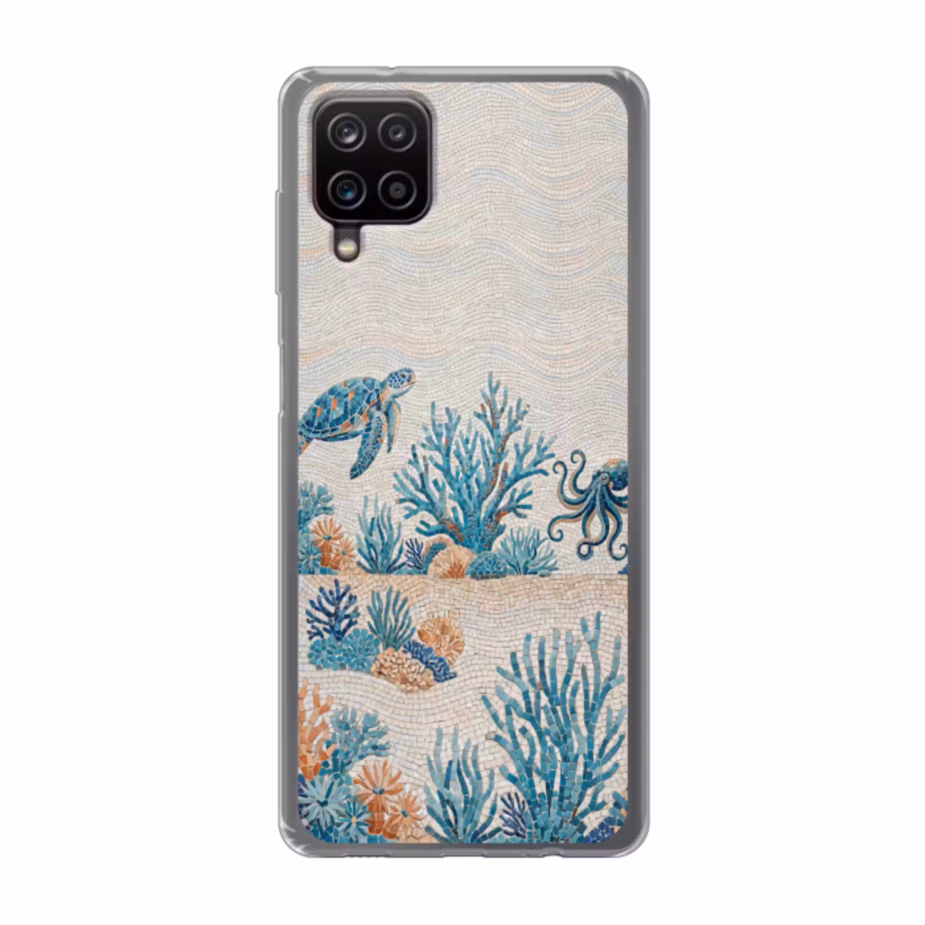 Dieren - Onderwater - Natuur - Mozaïek - Blauw Telefoonhoesje Samsung Galaxy A12 klein -3d