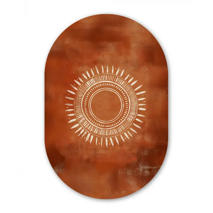 Abstract - Lijnen - Zonnestralen - Roodbruin Wandcirkel Ovaal Glas middel -3d