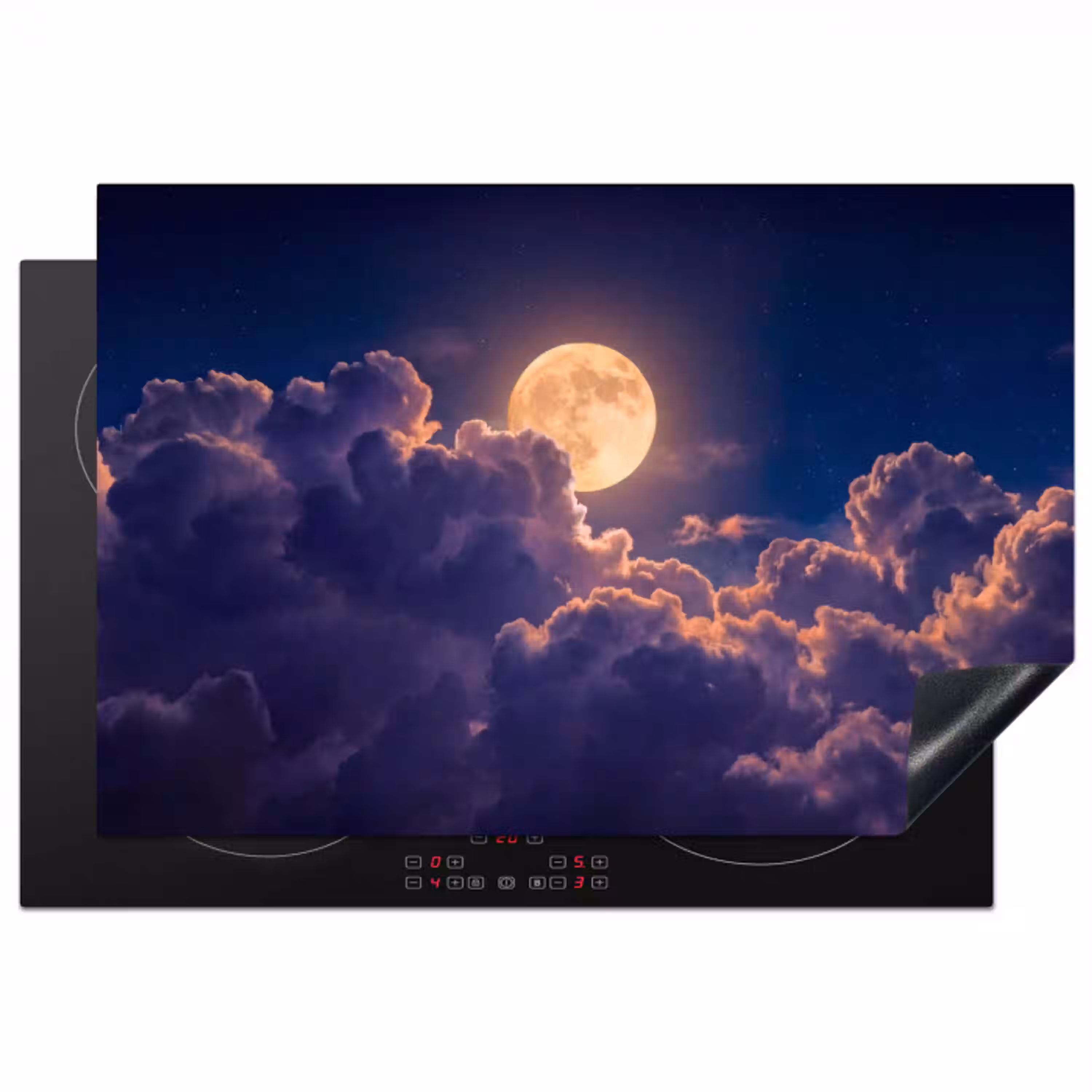 Maan - Wolken - Nacht - Oranje Inductie beschermer vinyl 3mm klein -3d