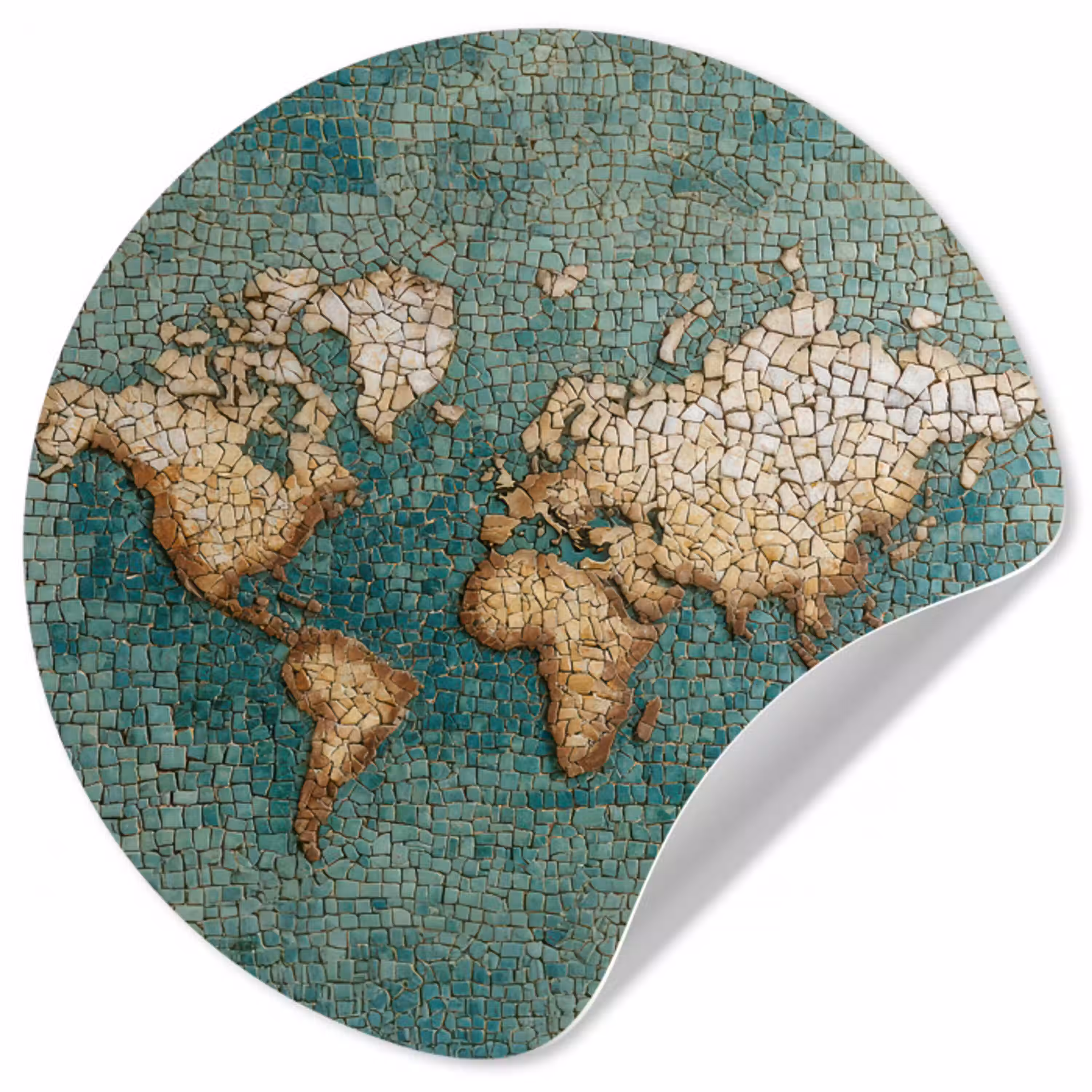 Wereldkaart - Gebroken tegels - Mozaïek Wandcirkel behangsticker klein -3d