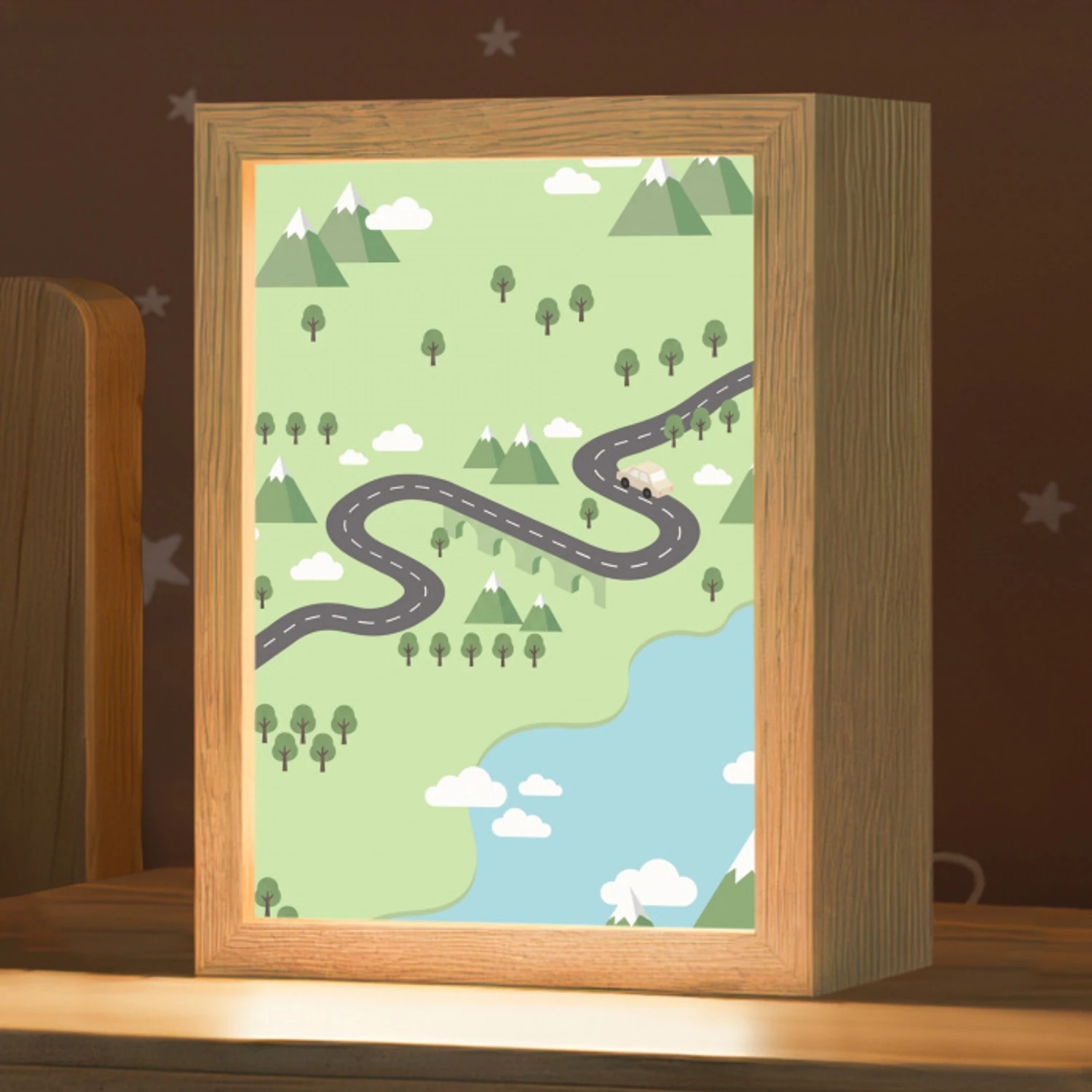 Auto - Bergweg - Natuur - Illustratie Light Box met kabel (Kinderlampje) klein -zzz_3d_website