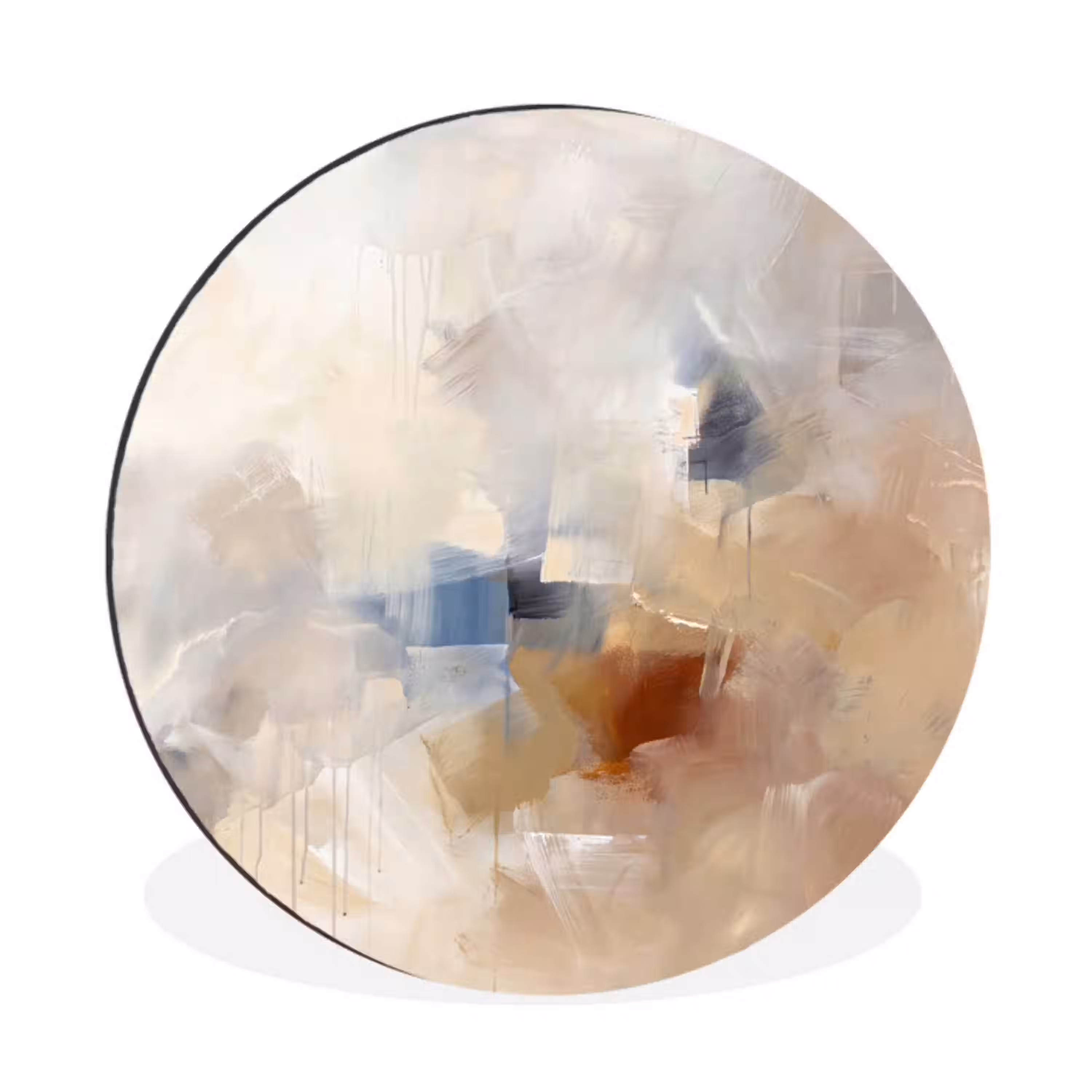 Abstract - Borstelstreken - Modern - Beige - Kunst Wandcirkel aluminium klein -3d